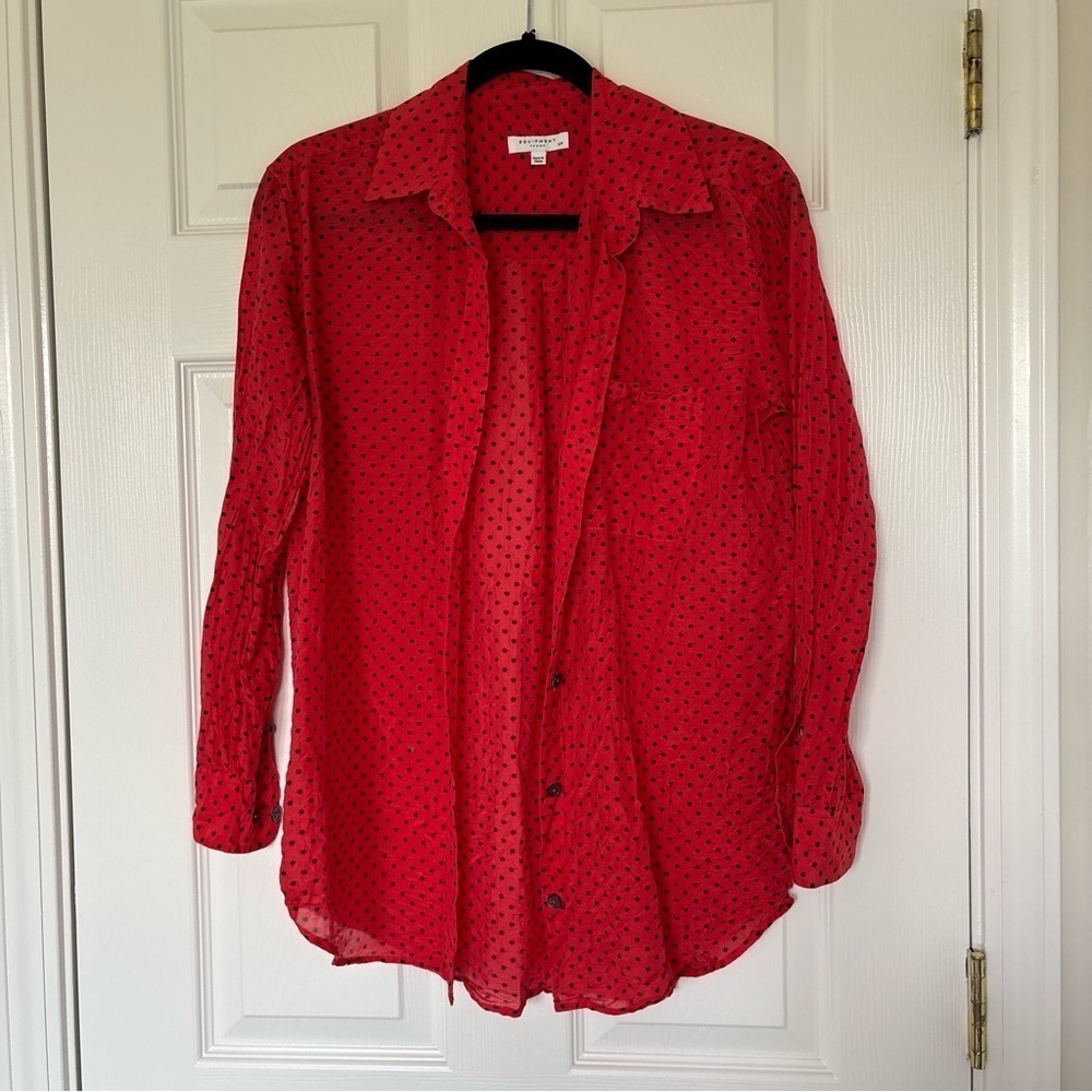 Equipment Red Patterned Button Down Size Small